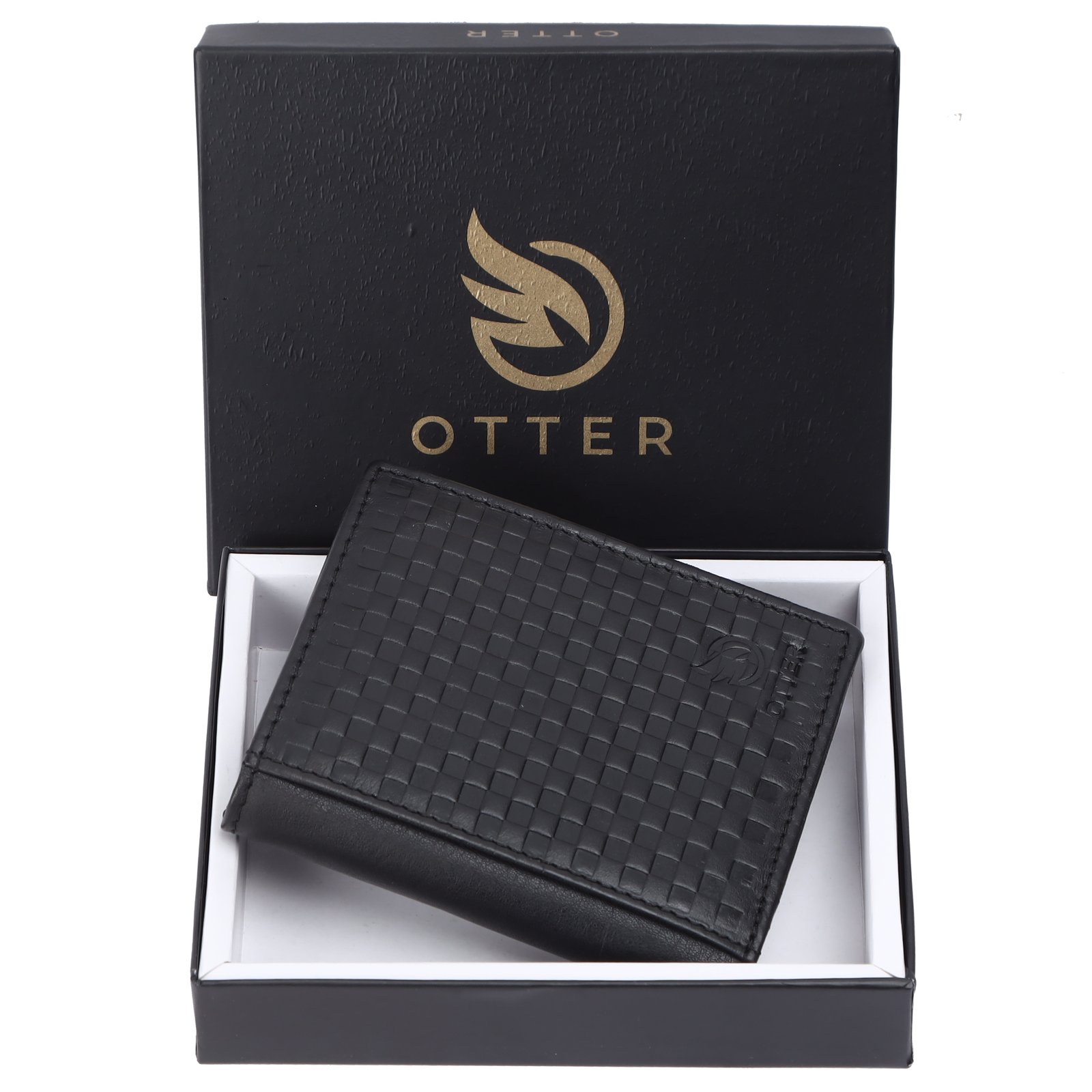 Men's 10-Card Checkered Genuine Leather Wallet – Black (2219)