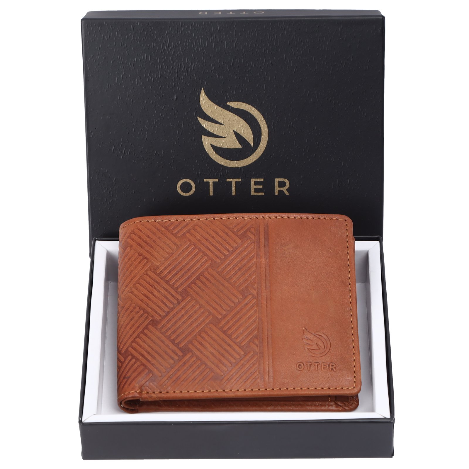 Men's Geometric-Embossed Genuine Leather Wallet – Tan (2220), additional view 8