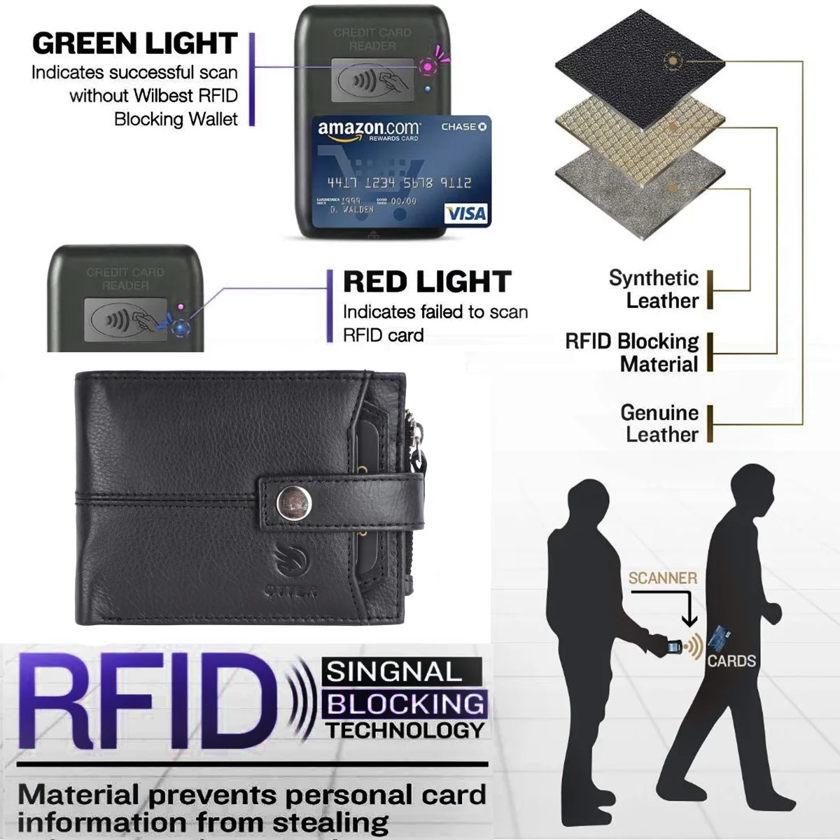 Men's 9-Card Genuine Leather Wallet with Coin Pocket – Black (2225), additional view 11