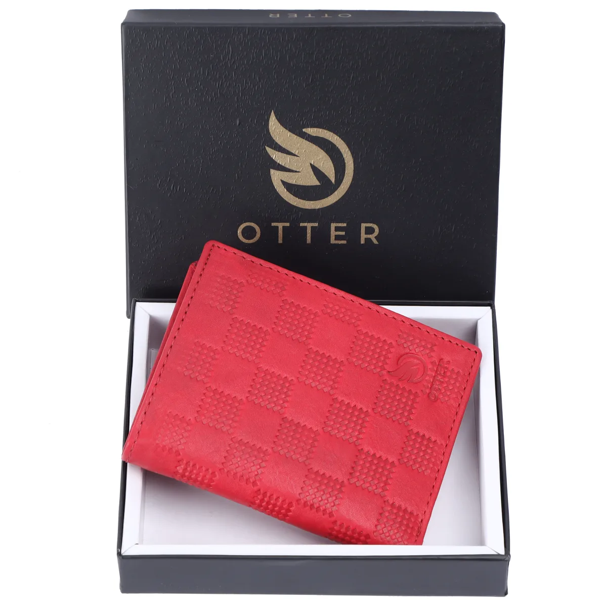 Men's Diamond-Embossed Genuine Leather Wallet – Red (2209)