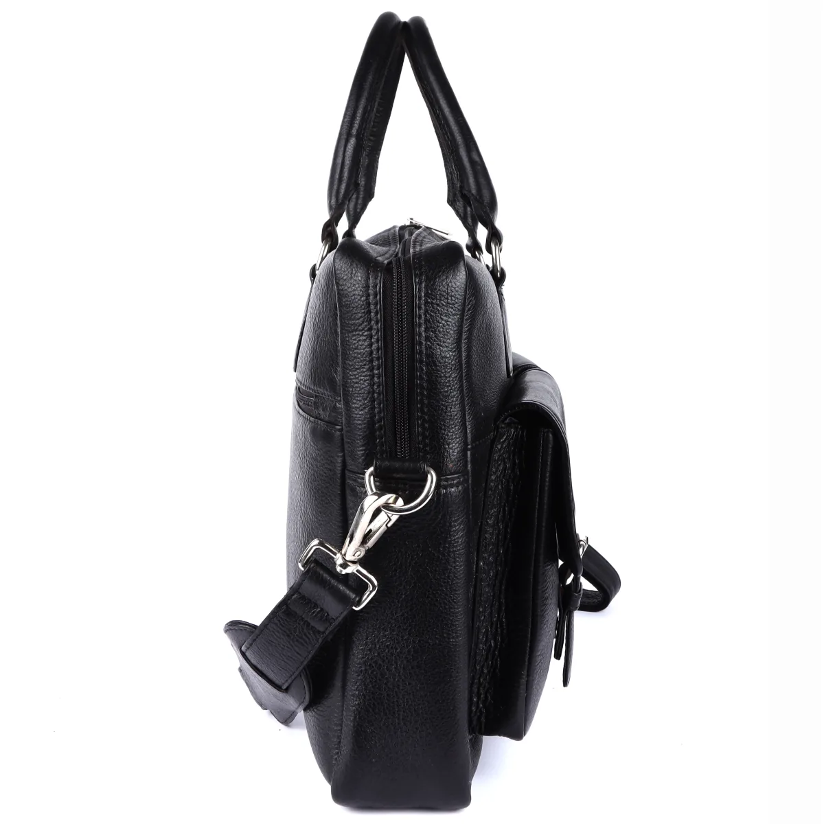Dual-Pocket Genuine Leather Laptop Bag – Black (0604), additional view 5