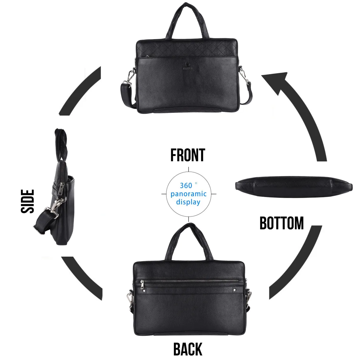 Textured Genuine Leather Laptop Bag – Black (0603), additional view 9