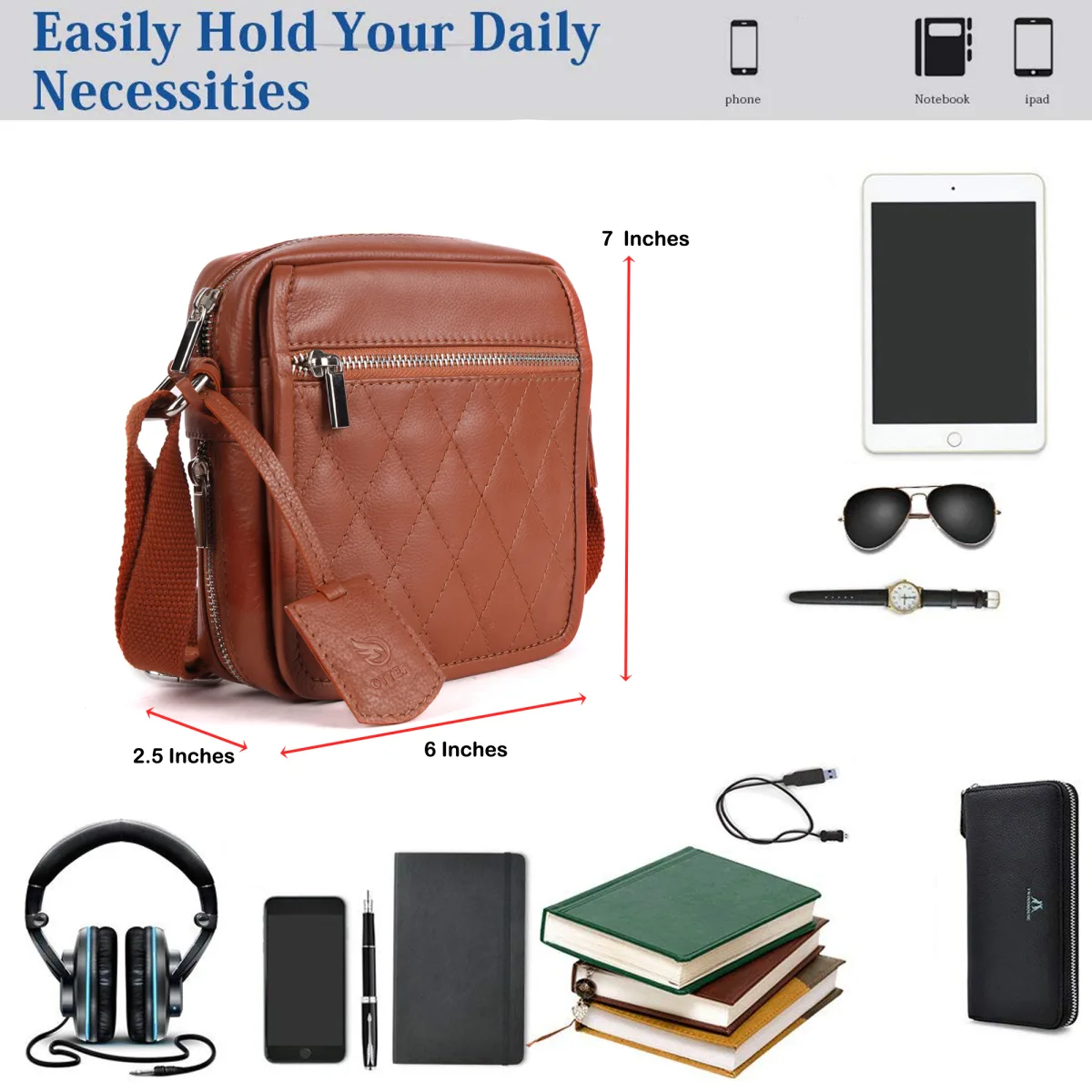 Genuine Leather Sling Bag – Tan (0606), additional view 4