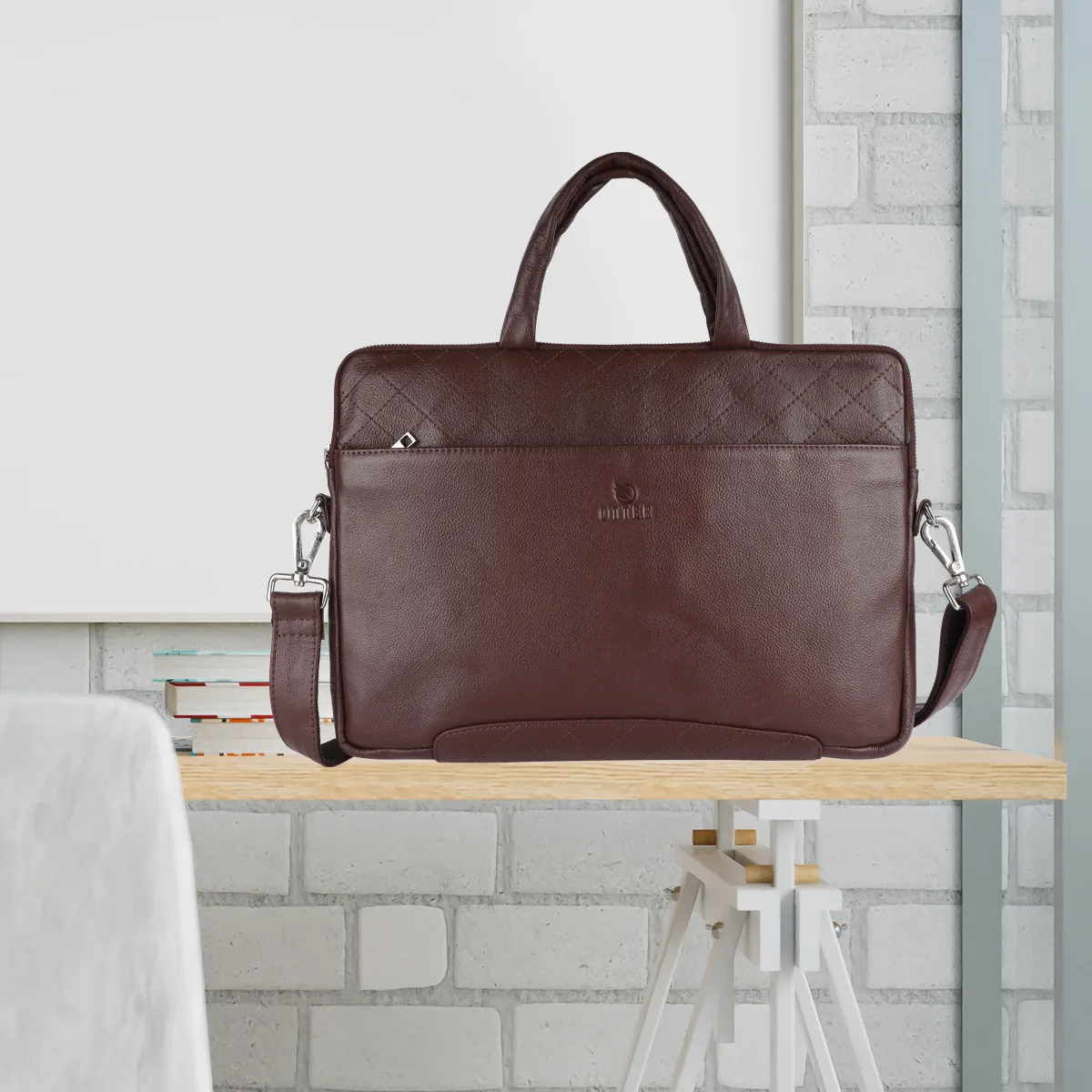 Textured Genuine Leather Laptop Bag – Brown (0603), additional view 9