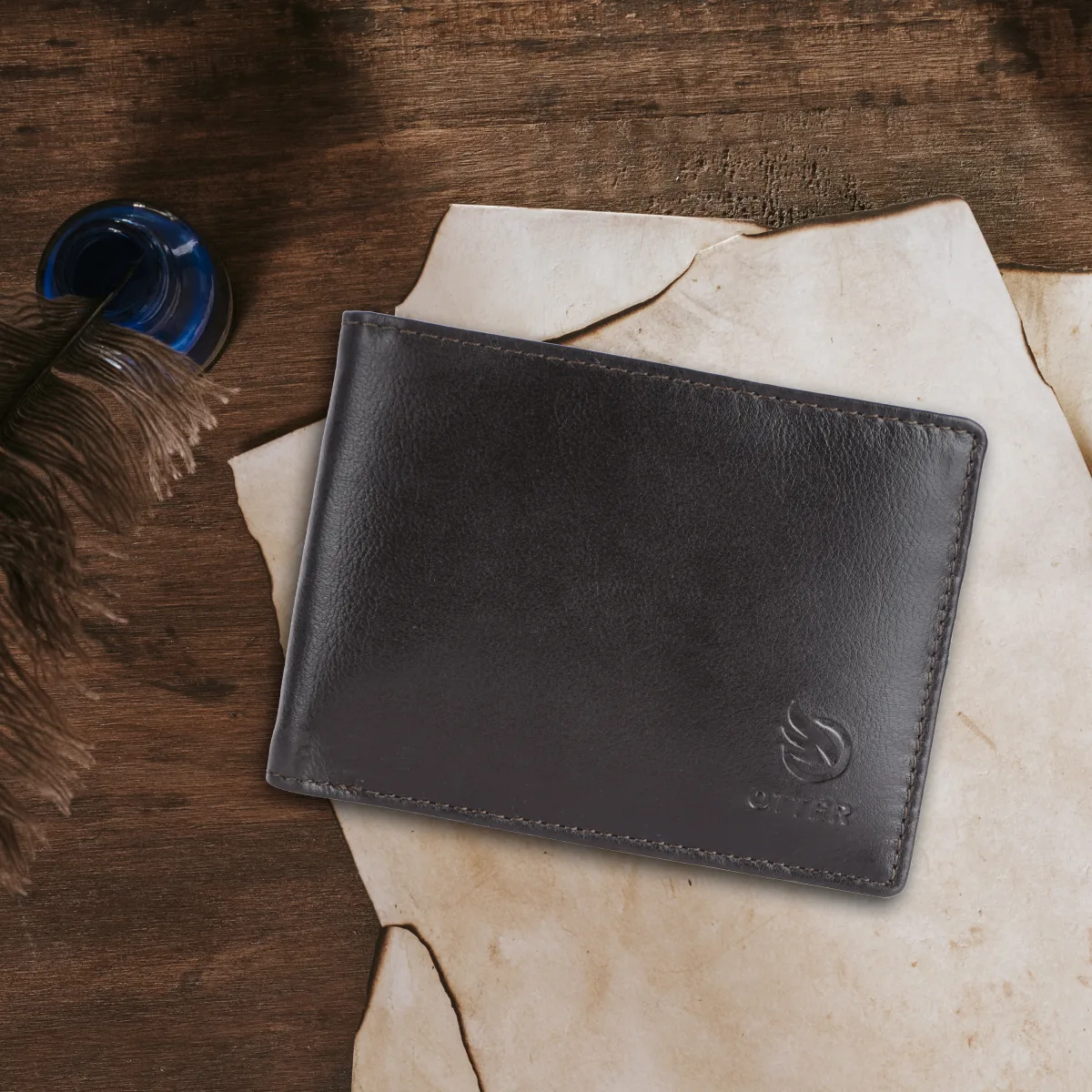 Men's 3-Card Genuine Leather Wallet with Coin Pocket – Brown (2226), additional view 8