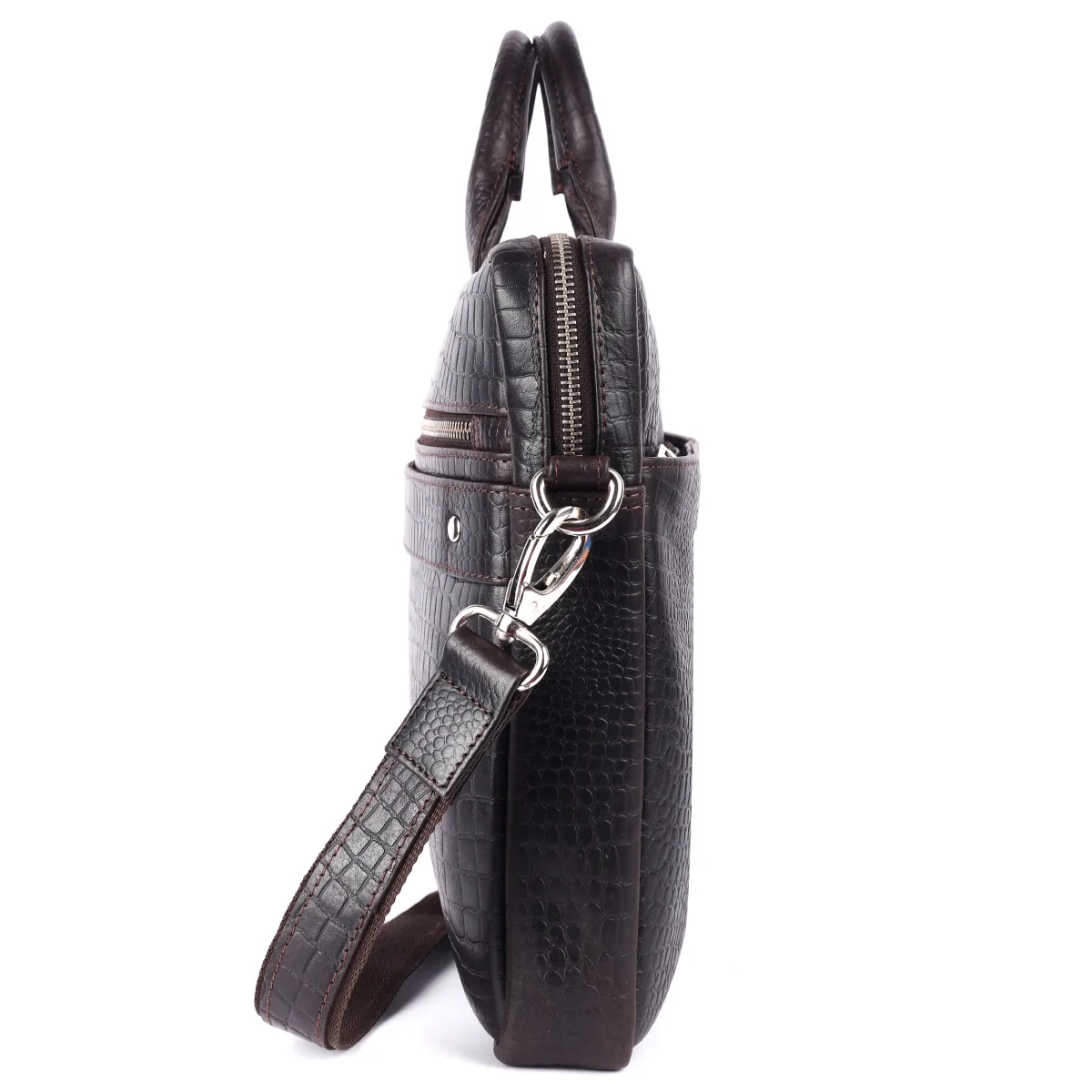 Crocodile-Embossed Genuine Leather Laptop Bag – Brown (0603), additional view 4