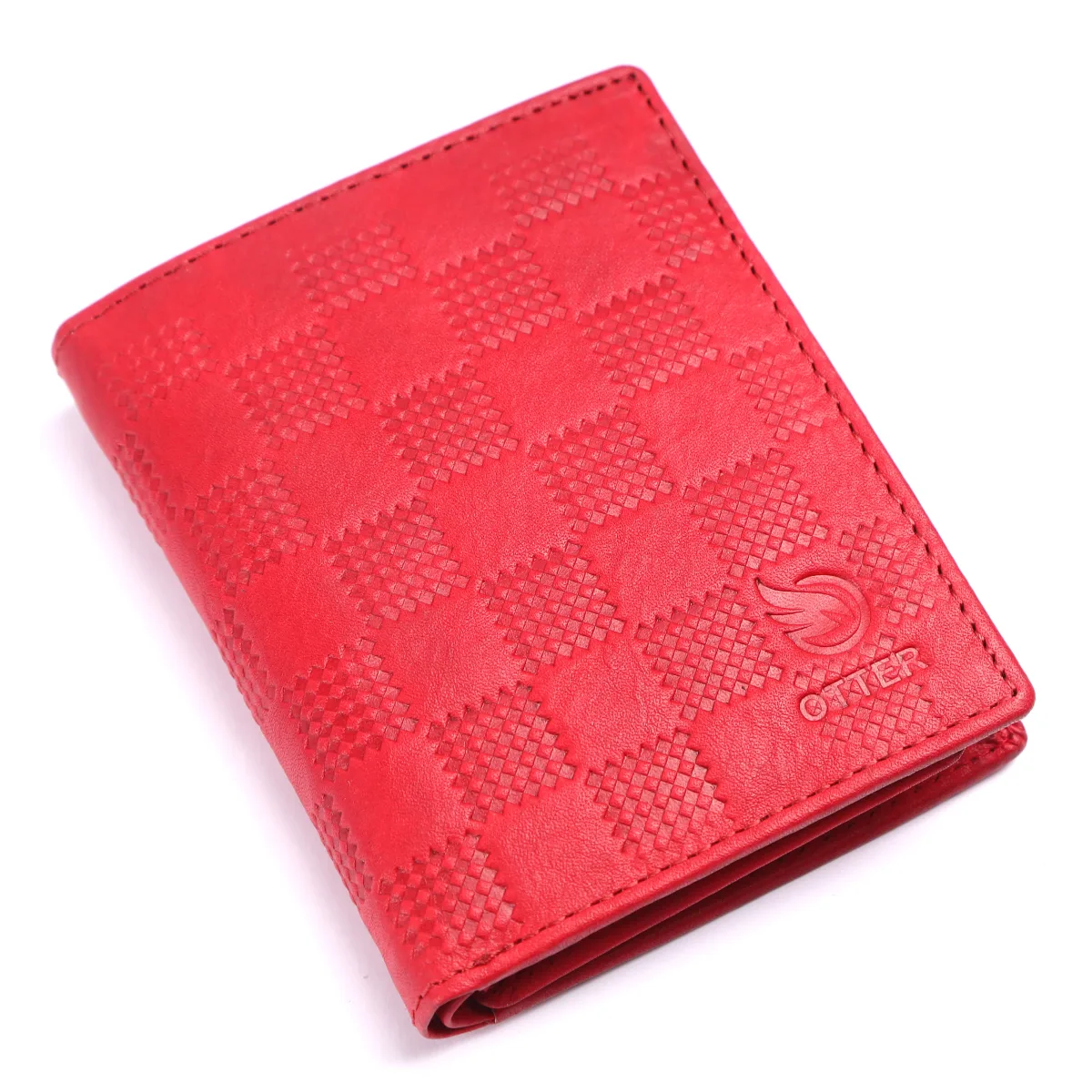 Men's Diamond-Embossed Genuine Leather Wallet – Red (2209), additional view 3