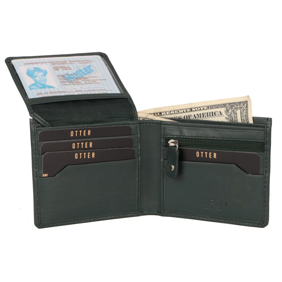 Men's 10-Card Genuine Leather Wallet – Dark Green (2232), additional view 6