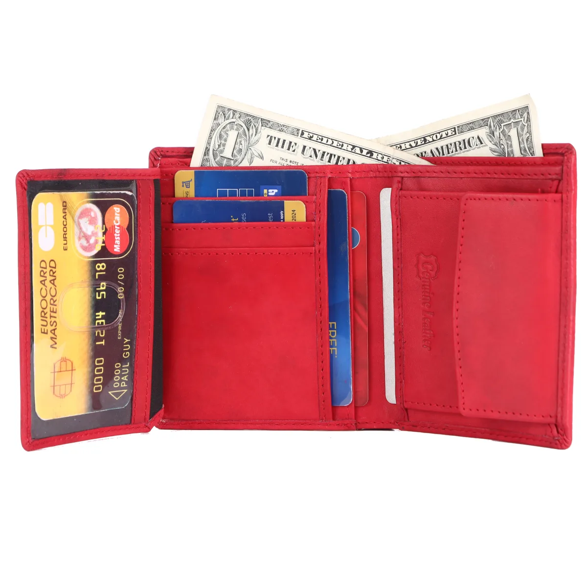 Men's Diamond-Embossed Genuine Leather Wallet – Red (2209), additional view 6