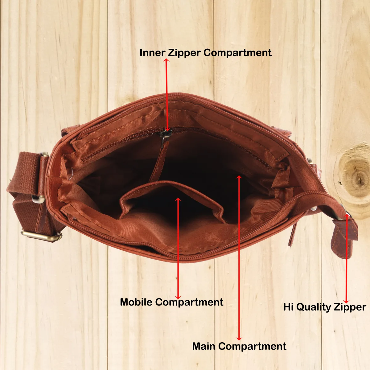 Genuine Leather Sling Bag – Tan (0607), additional view 5