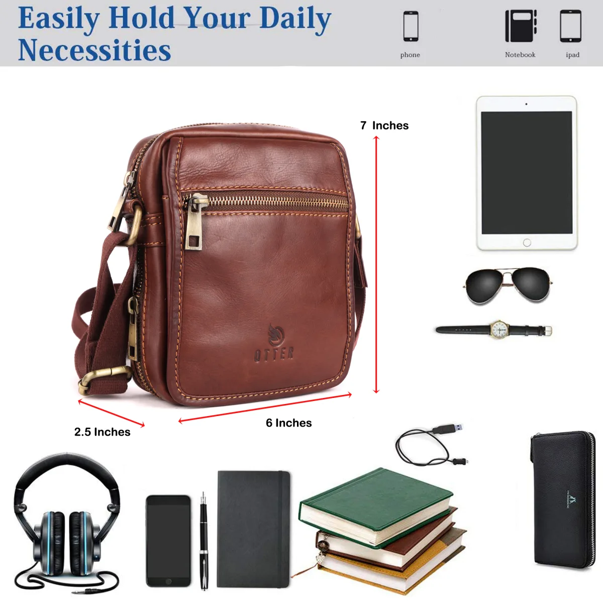 Genuine Leather Sling Bag – Brown (0606), additional view 4