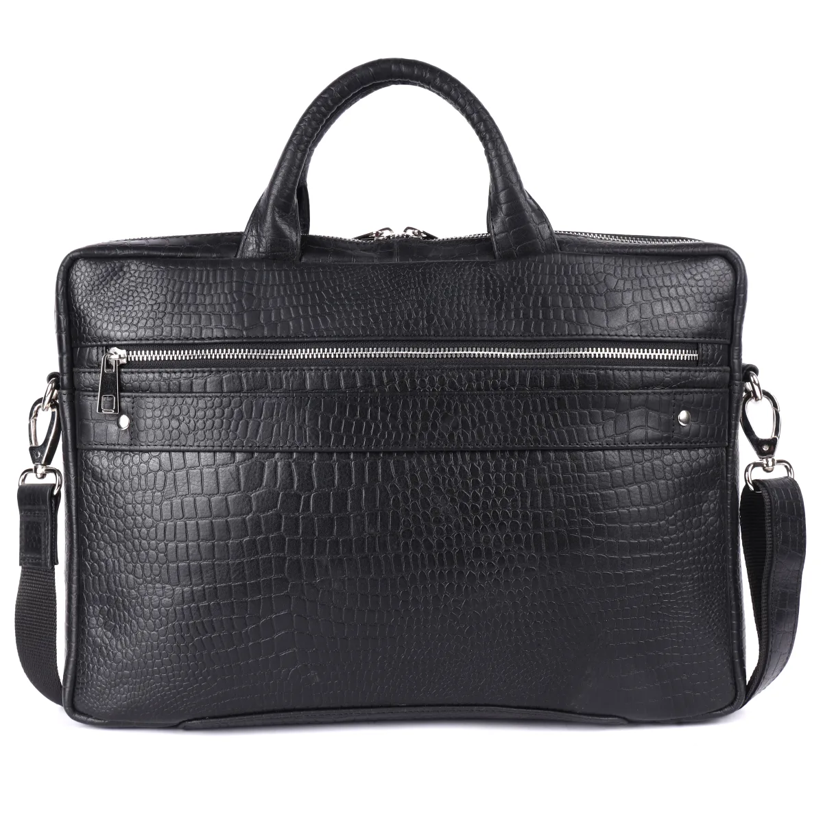 Crocodile-Embossed Genuine Leather Laptop Bag – Black (0603), additional view 5