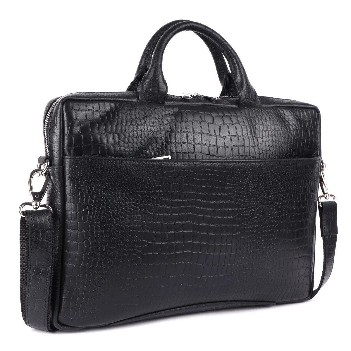 Crocodile-Embossed Genuine Leather Laptop Bag – Black (0603), additional view 3
