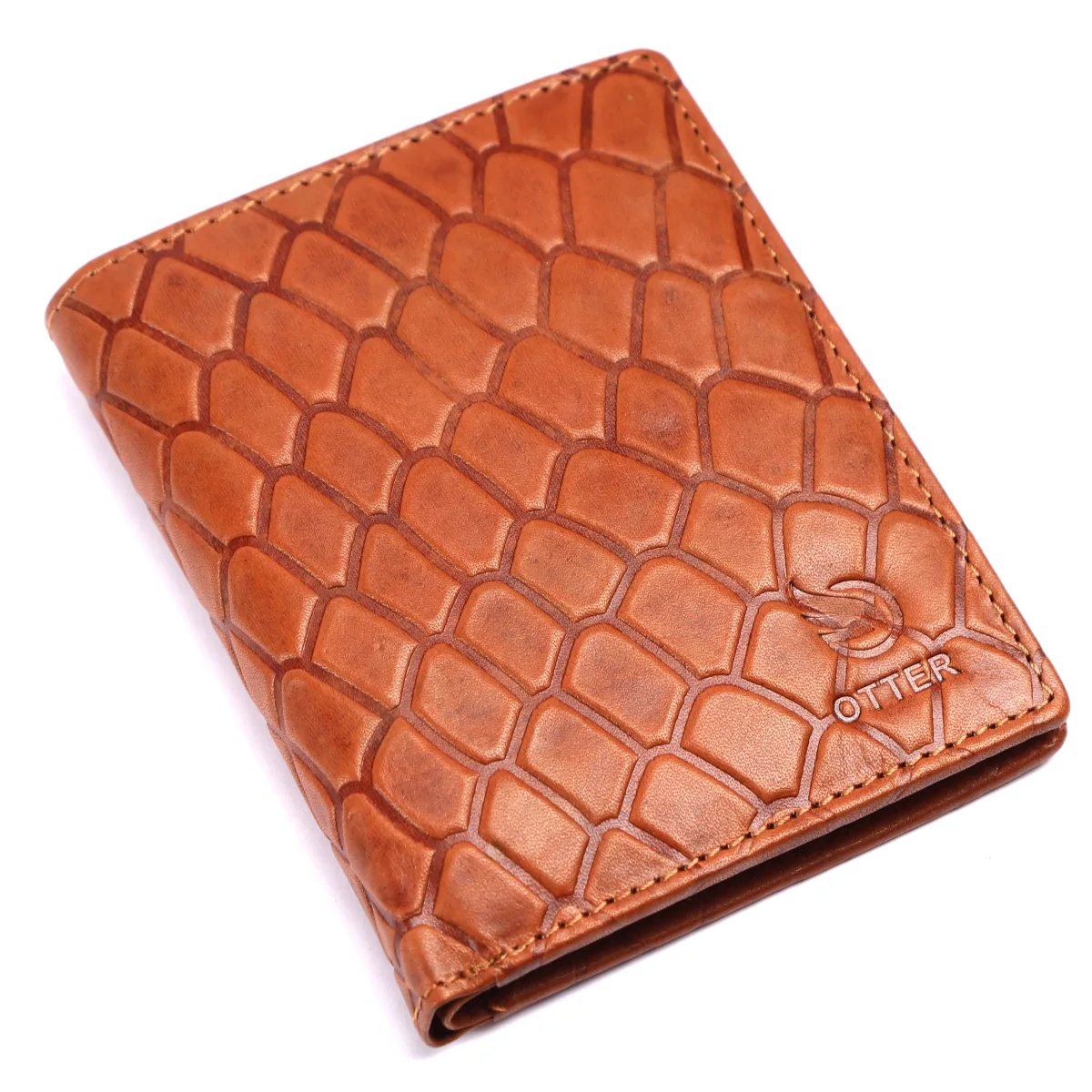 Men's Checkered-Embossed Genuine Leather Wallet – Tan (2201), additional view 3
