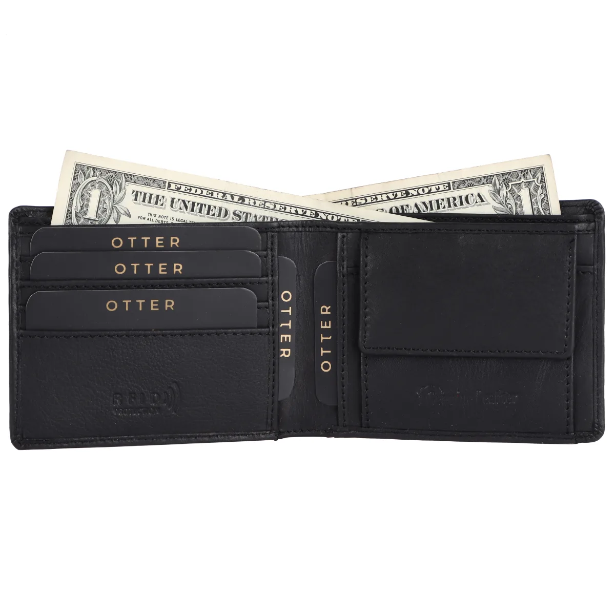 Men's 3-Card Genuine Leather Wallet with Coin Pocket – Black (2226), additional view 3