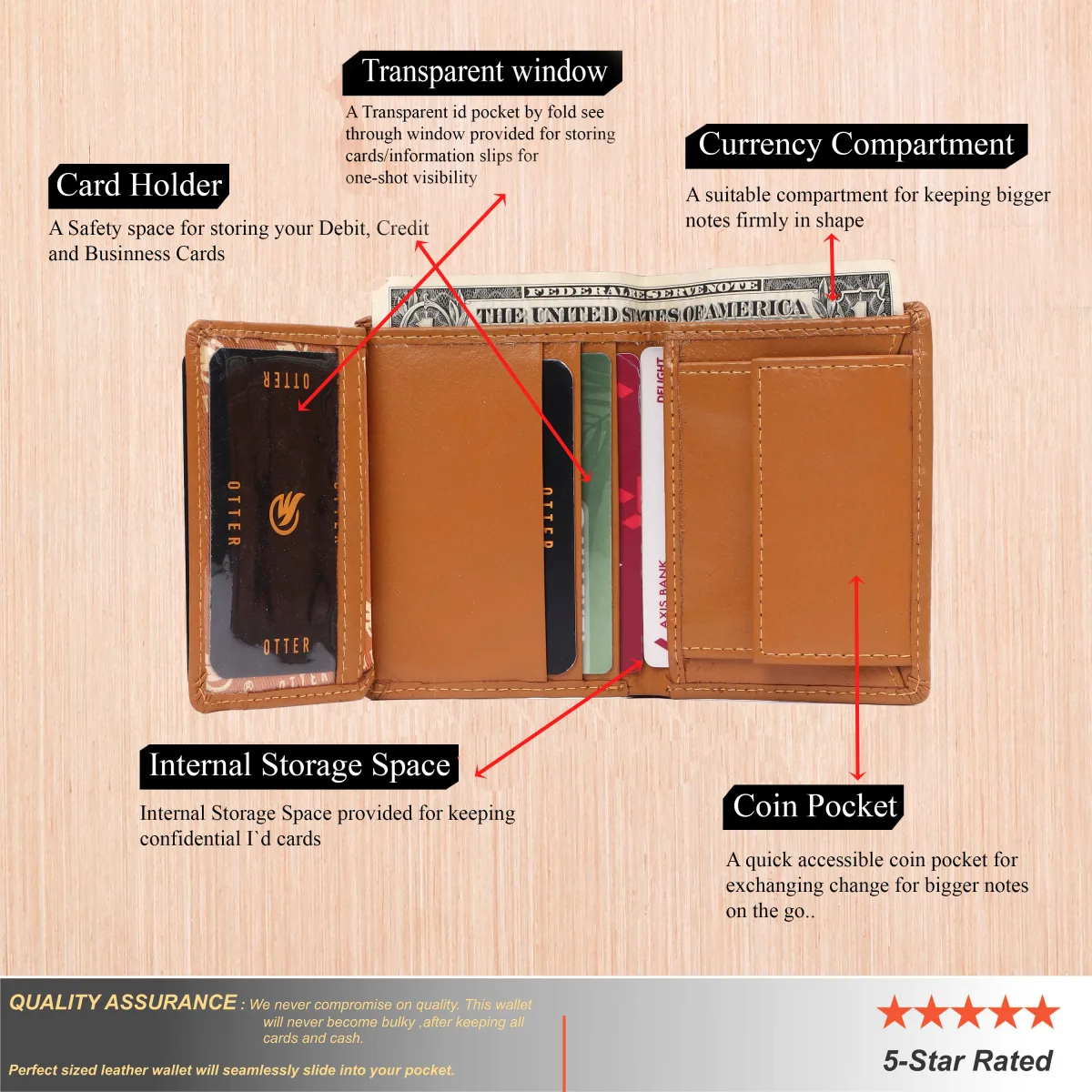 Men's 10-Card Genuine Leather Wallet – Tan (2231), additional view 8