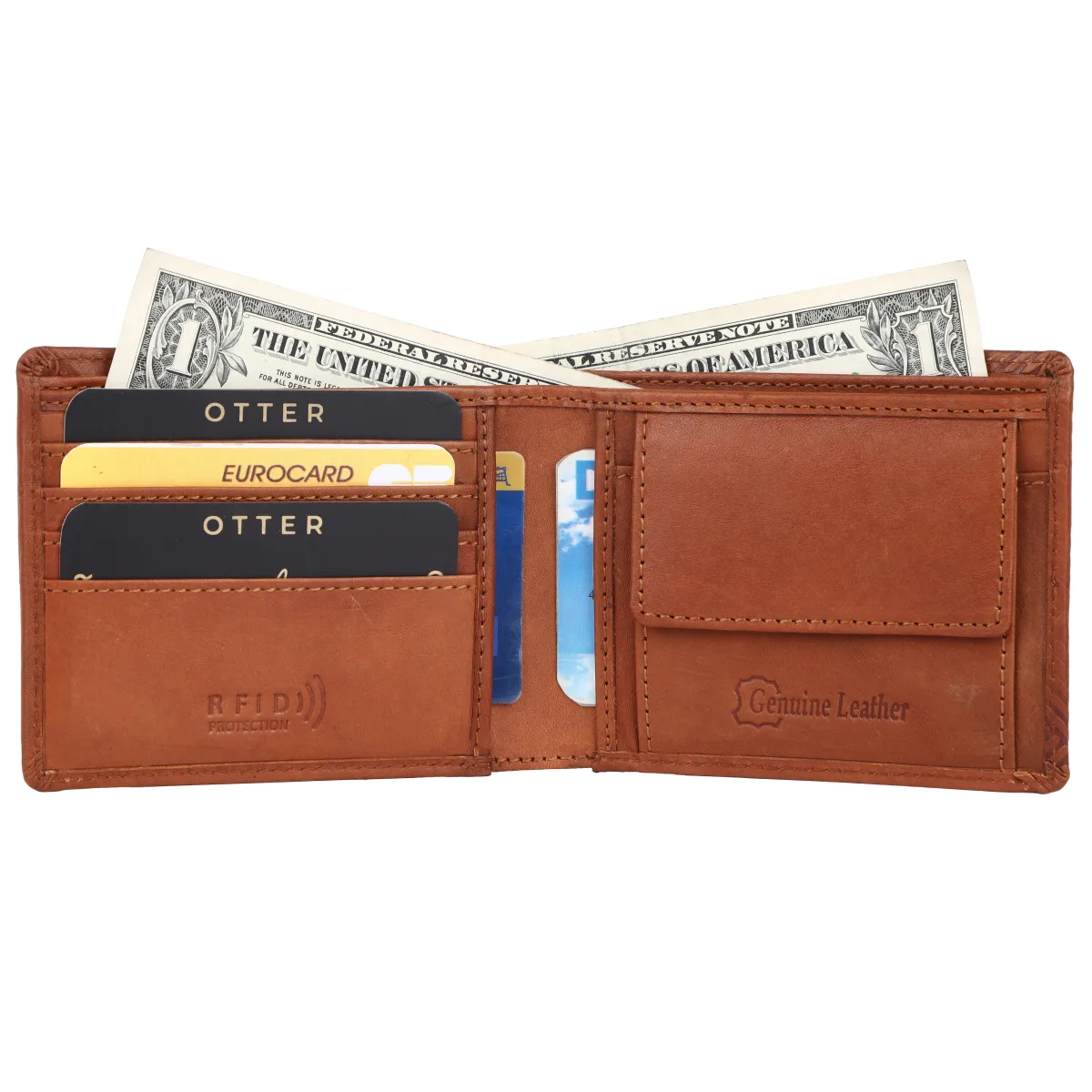 Men's Geometric-Embossed Genuine Leather Wallet – Tan (2220), additional view 4