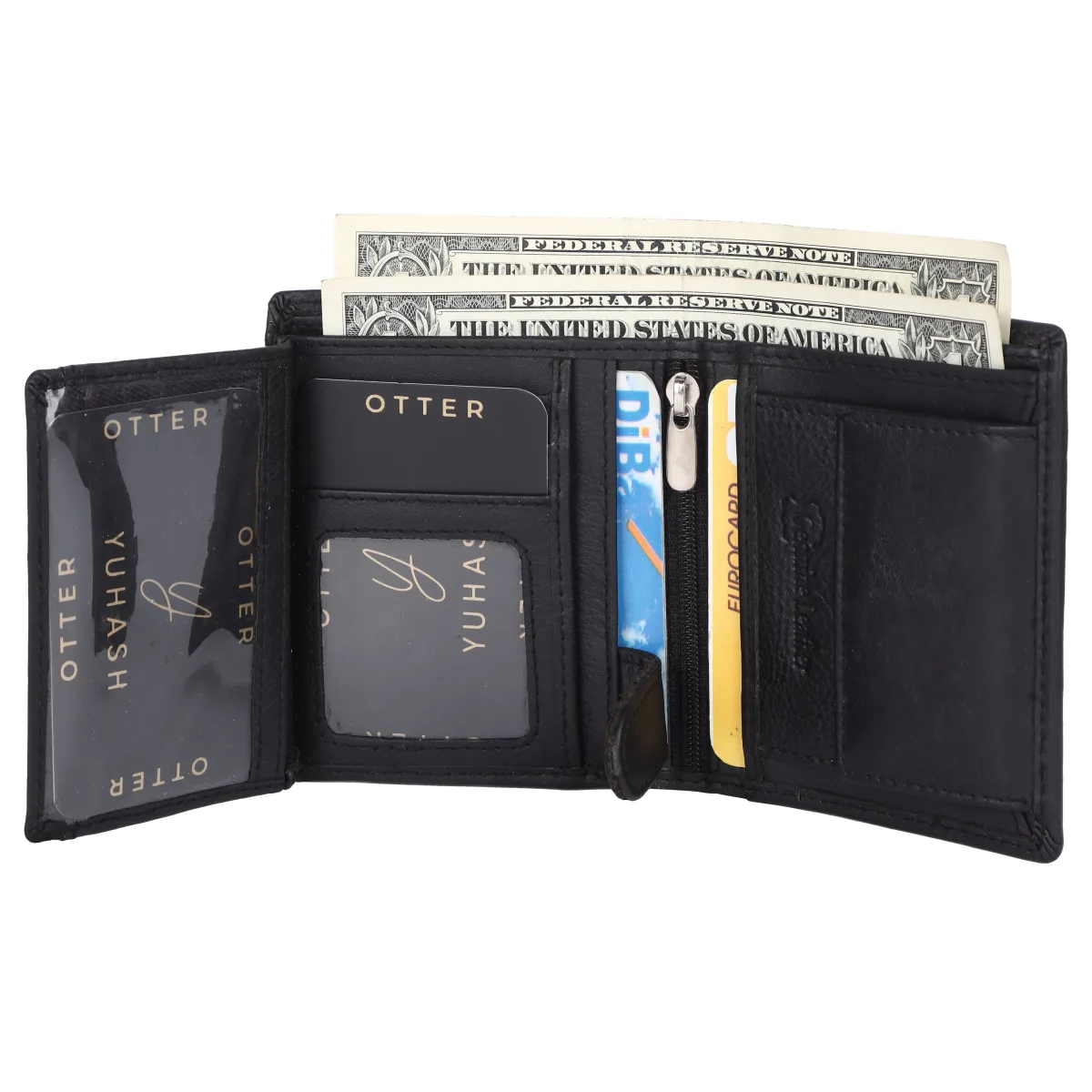 Men's 10-Card Checkered Genuine Leather Wallet – Black (2219), additional view 6
