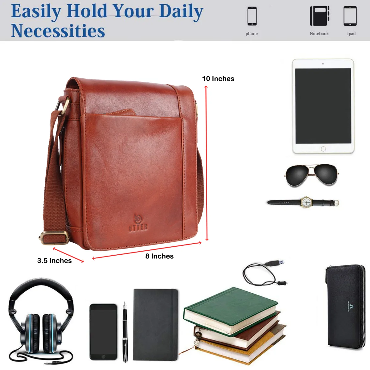Genuine Leather Sling Bag – Tan (0607), additional view 4