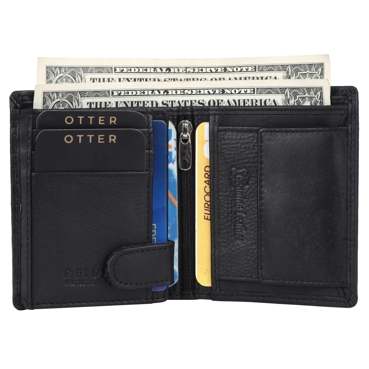 Men's 10-Card Checkered Genuine Leather Wallet – Black (2219), additional view 5