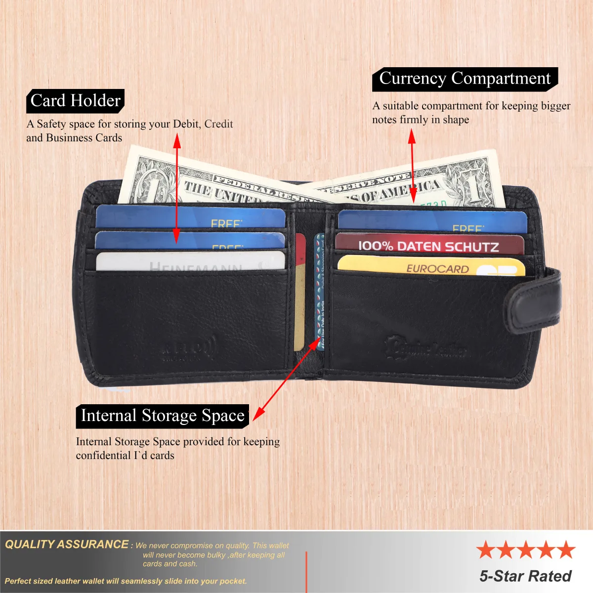 Men's 10-Card Genuine Leather Wallet – Black (2216), additional view 9