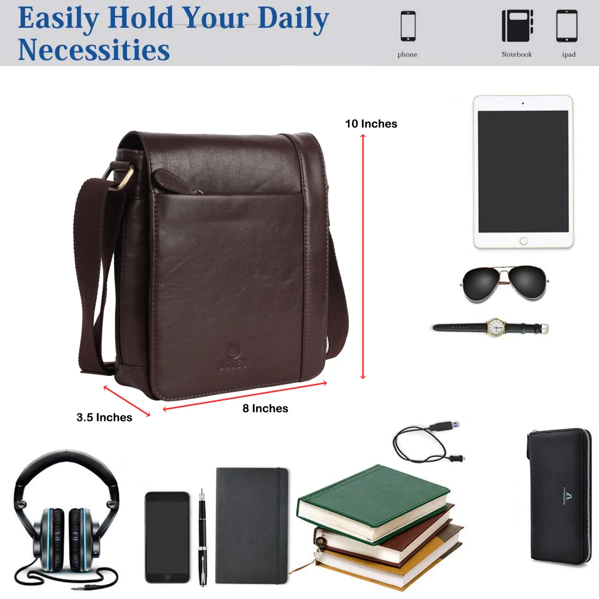Genuine Leather Sling Bag – Brown (0607), additional view 4