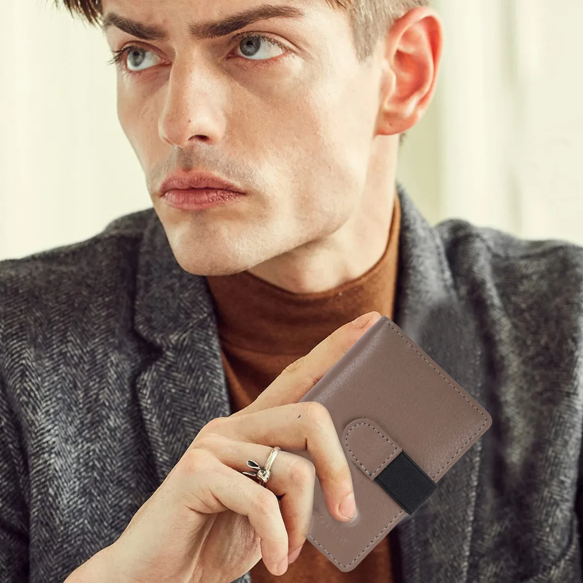 Men's 20-Card Genuine Leather Card Holder – Grey (2221), additional view 9