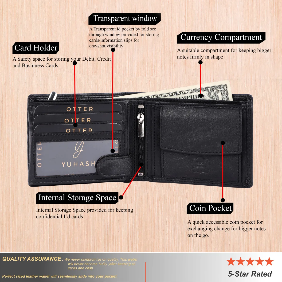 Men's 10-Card Genuine Leather Wallet – Black (2229), additional view 2