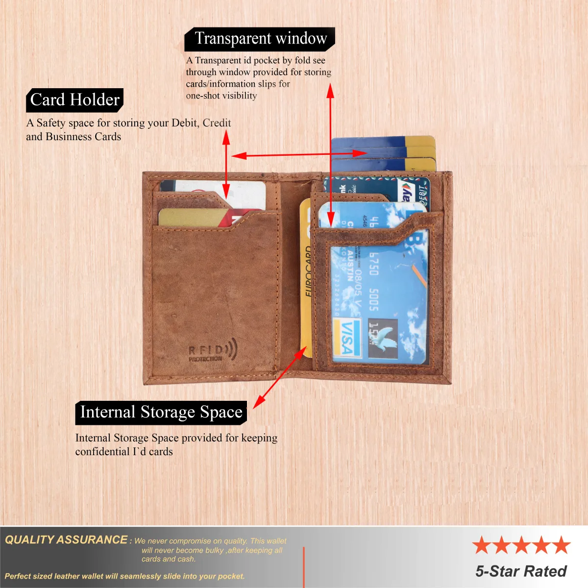 Men's 9-Card Genuine Leather Card Holder with Coin Pocket – Tan (2204), additional view 10