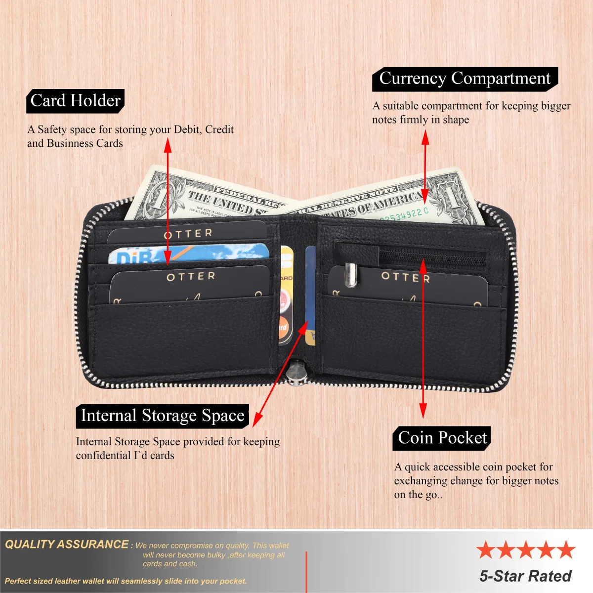 Men's 9-Card Genuine Leather Wallet with Coin Pocket – Black (2218)