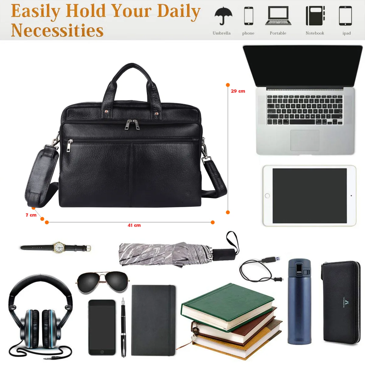 Genuine Leather Laptop Bag – Black (0605), additional view 9