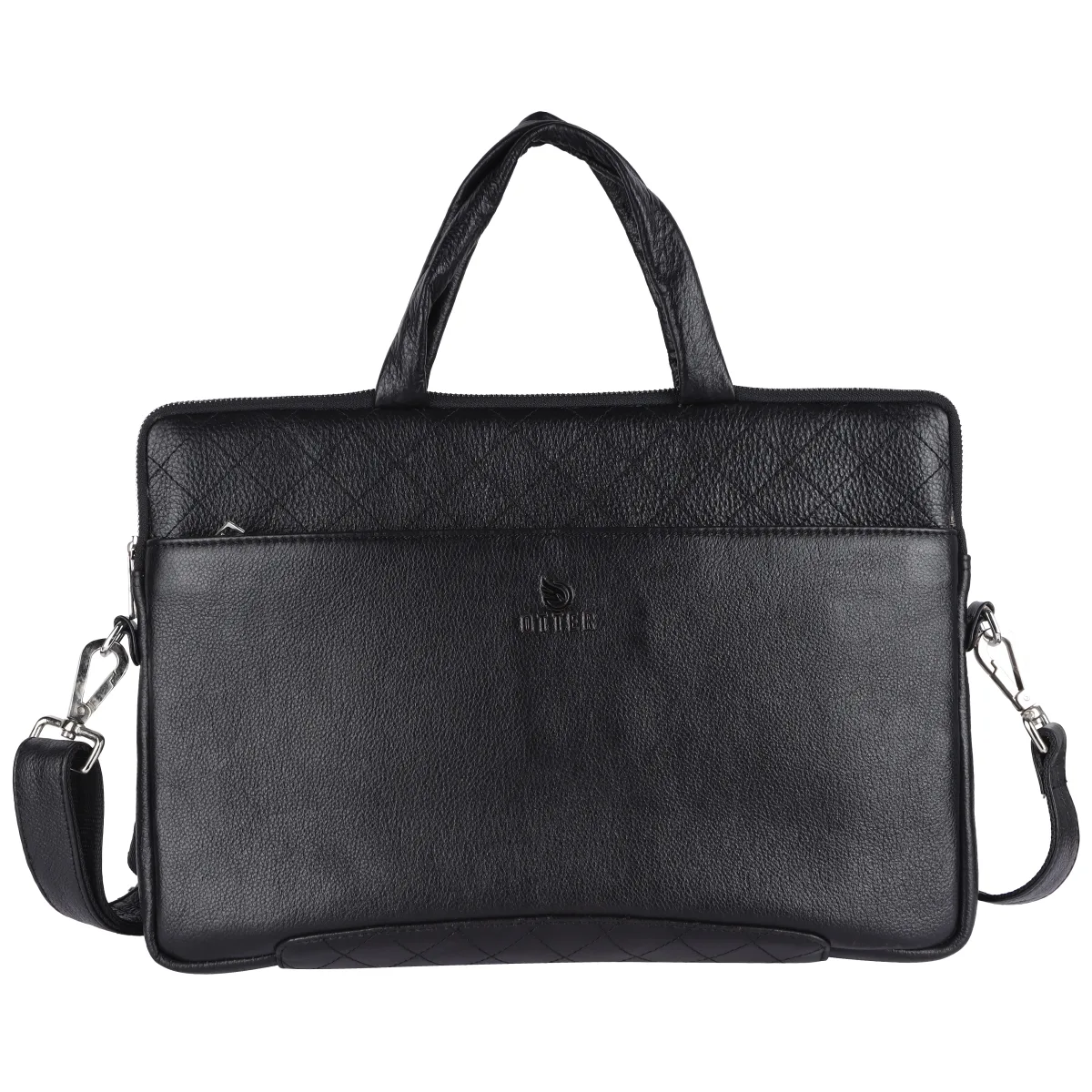 Textured Genuine Leather Laptop Bag – Black (0603)