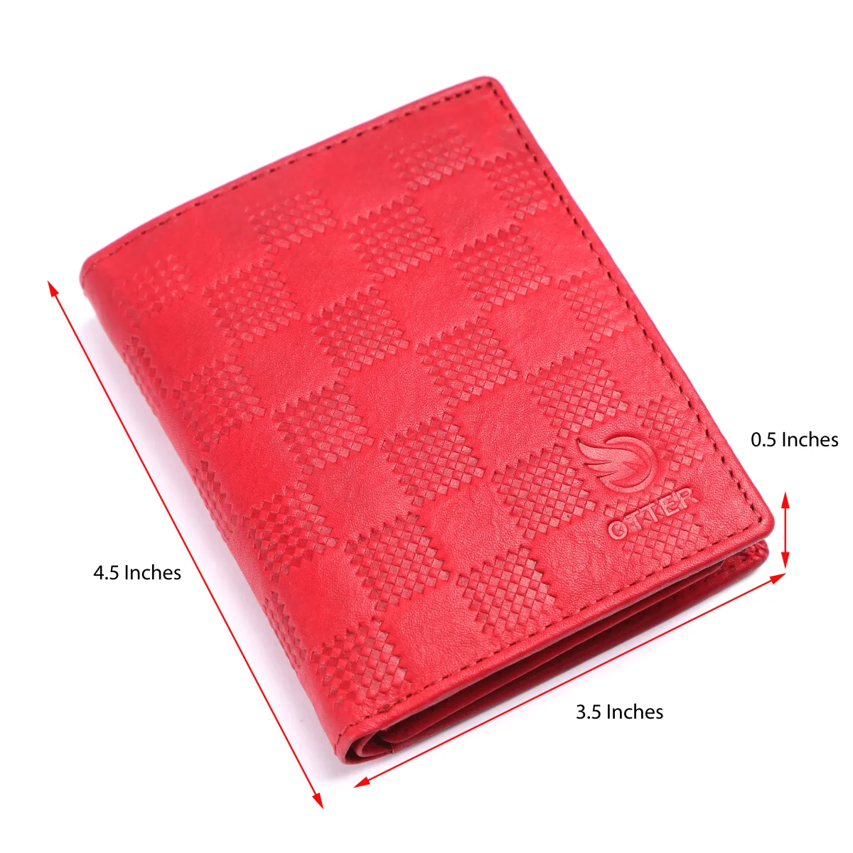 Men's Diamond-Embossed Genuine Leather Wallet – Red (2209), additional view 2