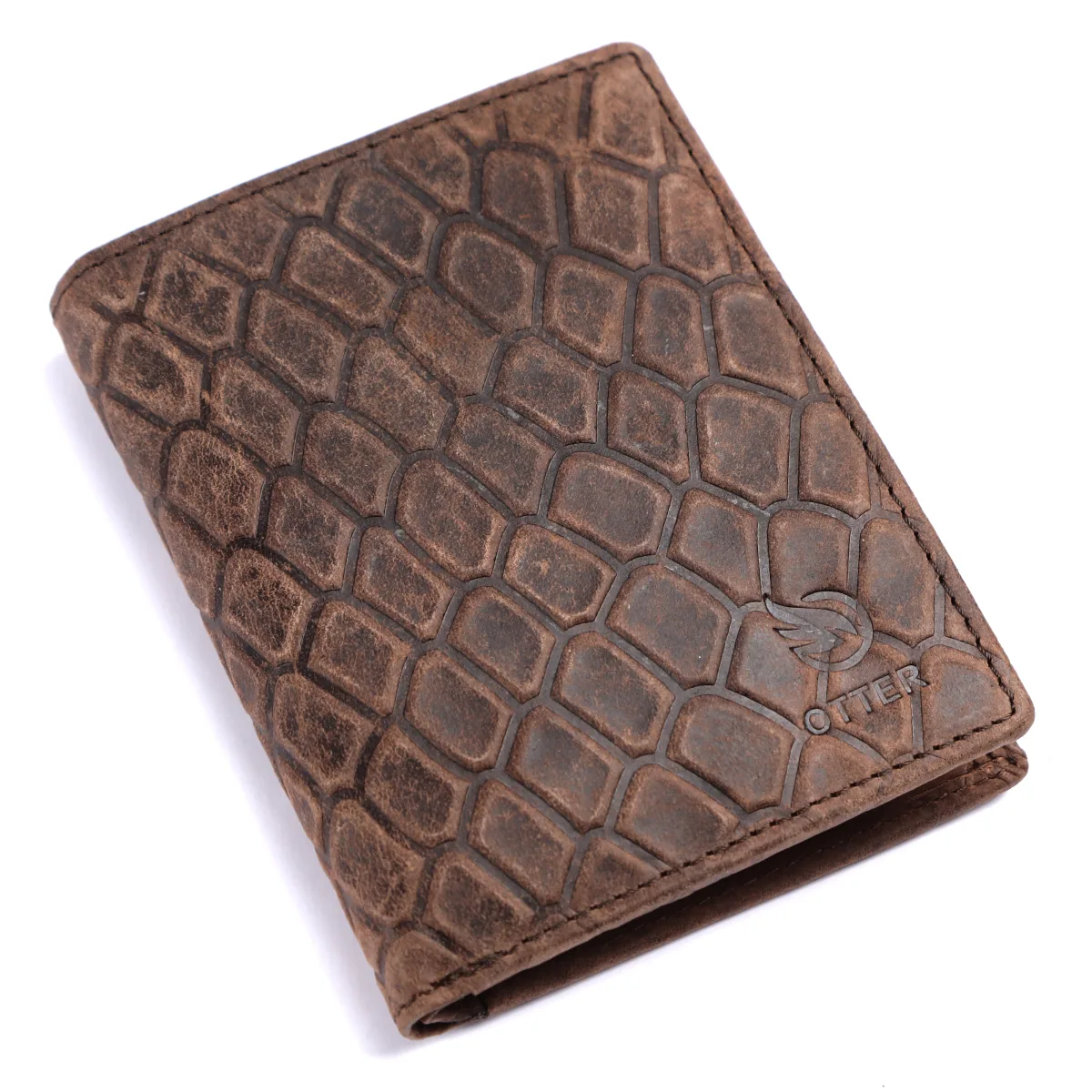 Men's Crocodile-Embossed Genuine Leather Wallet – Brown (2202), additional view 3