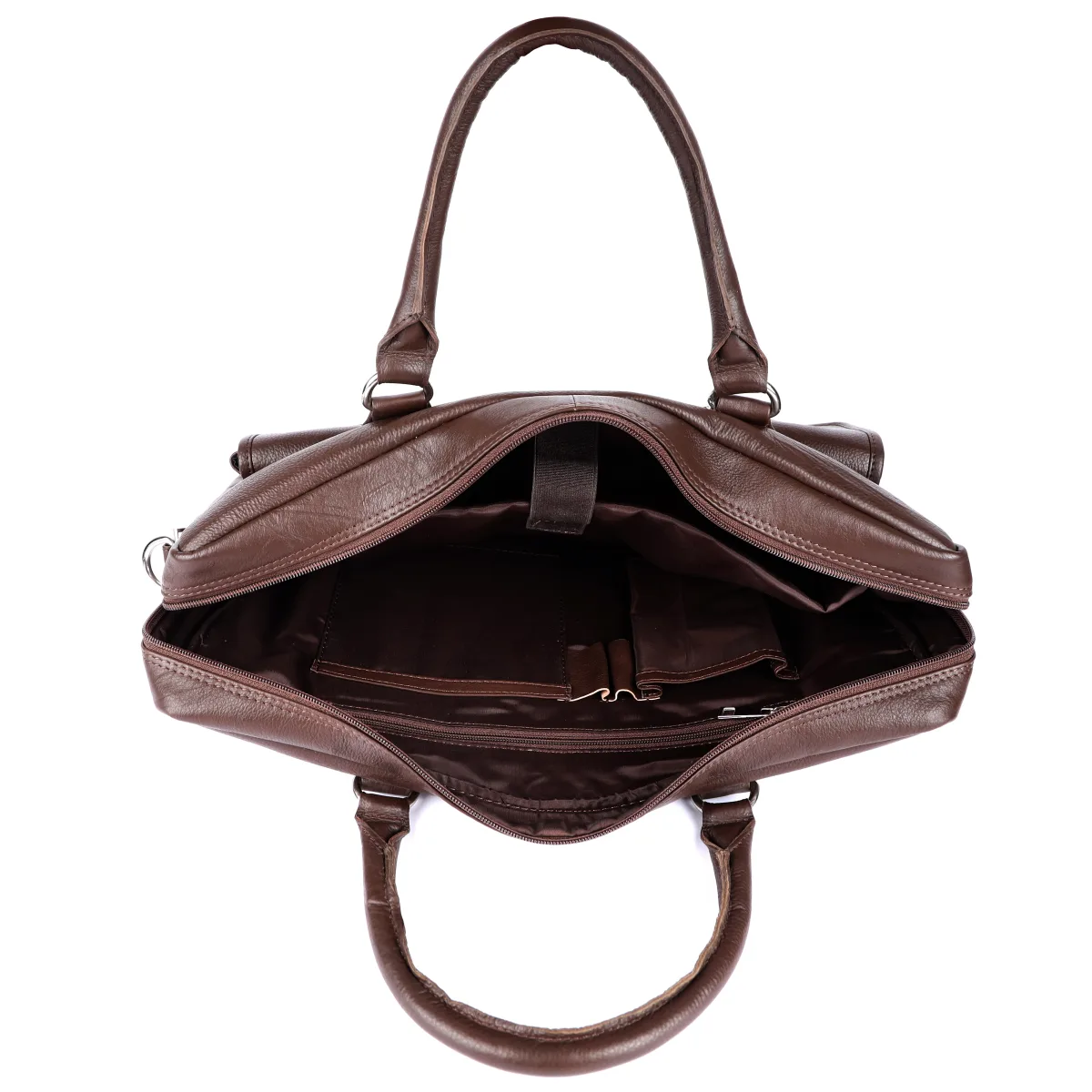 Dual-Pocket Genuine Leather Laptop Bag – Brown (0604)