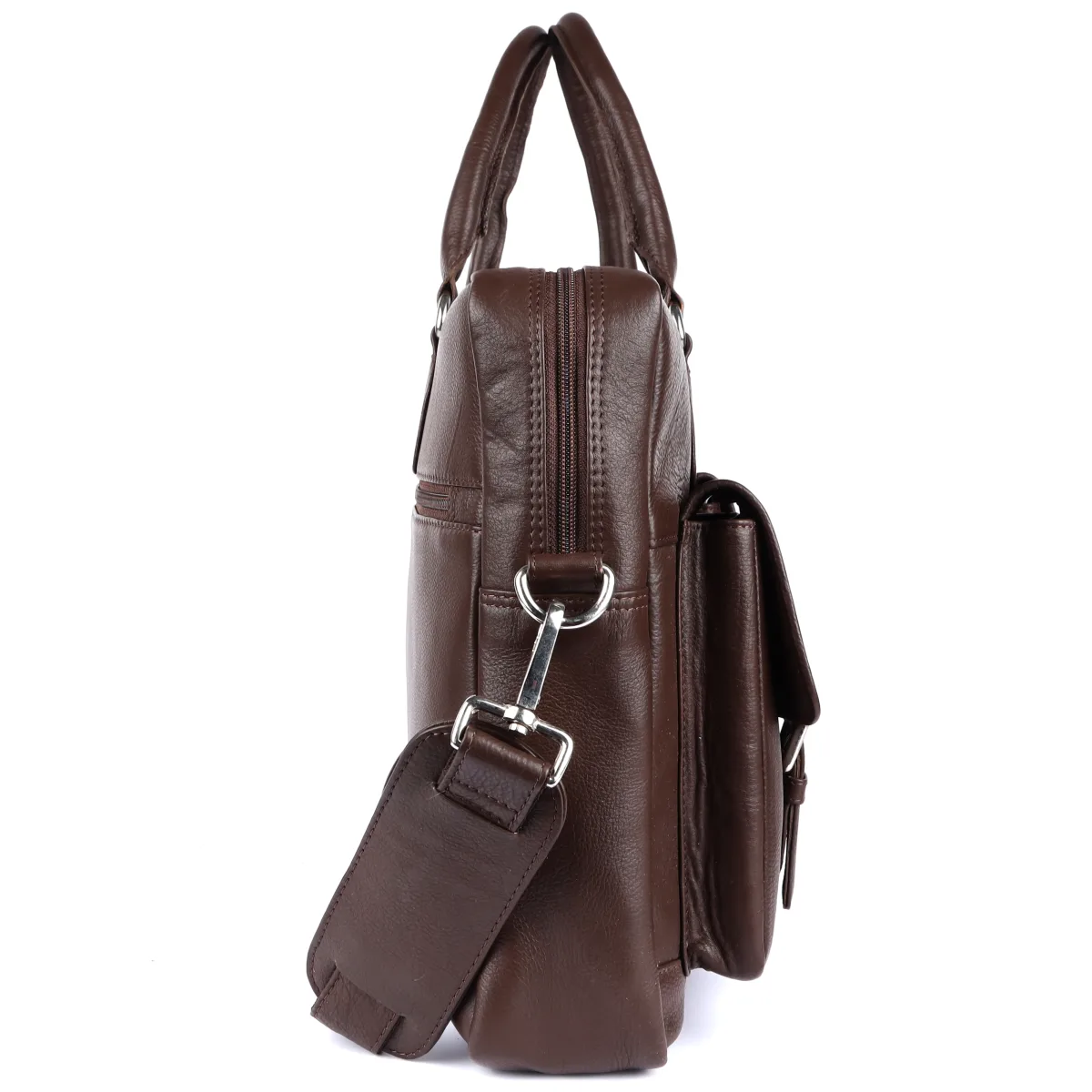 Dual-Pocket Genuine Leather Laptop Bag – Brown (0604), additional view 5