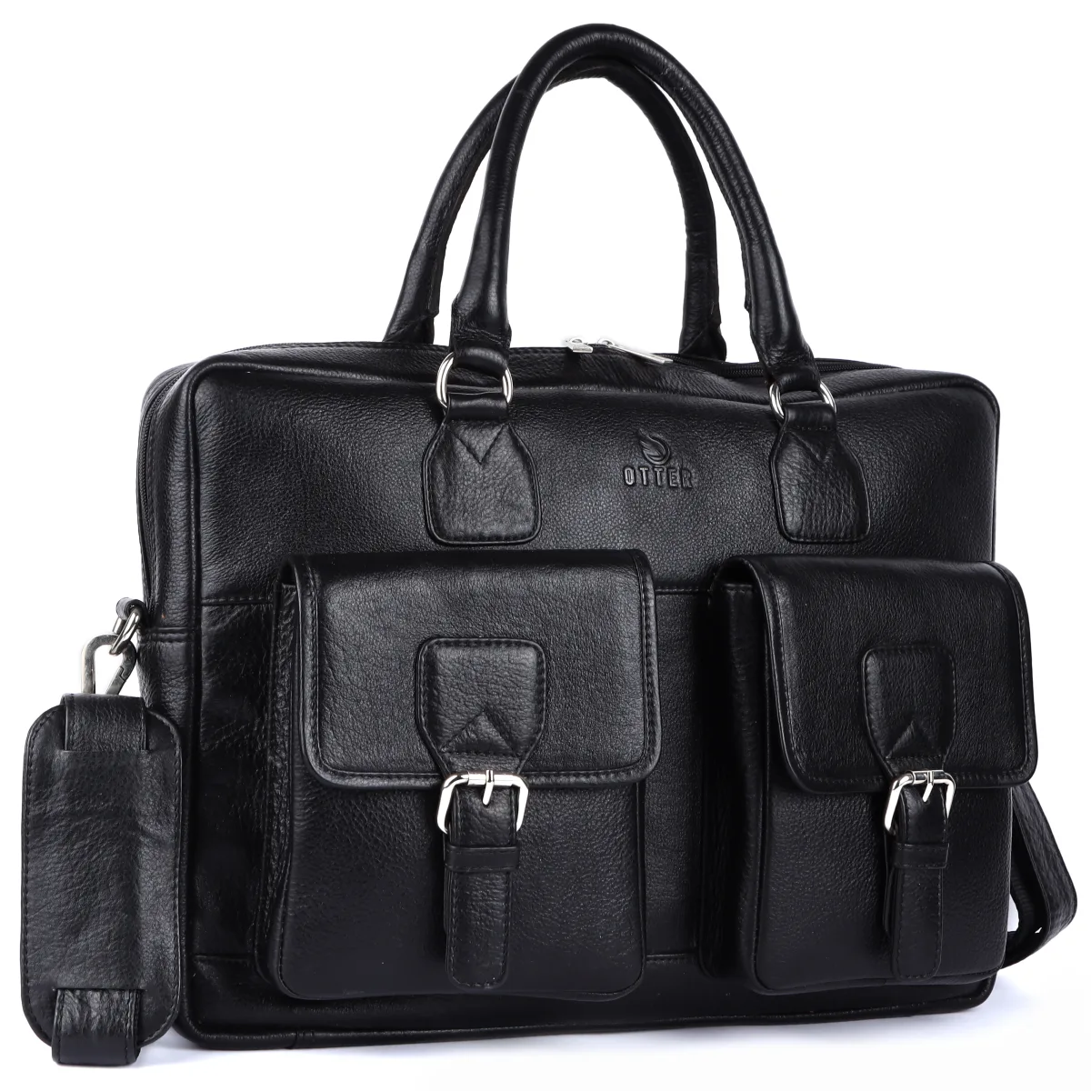 Dual-Pocket Genuine Leather Laptop Bag – Black (0604), additional view 4