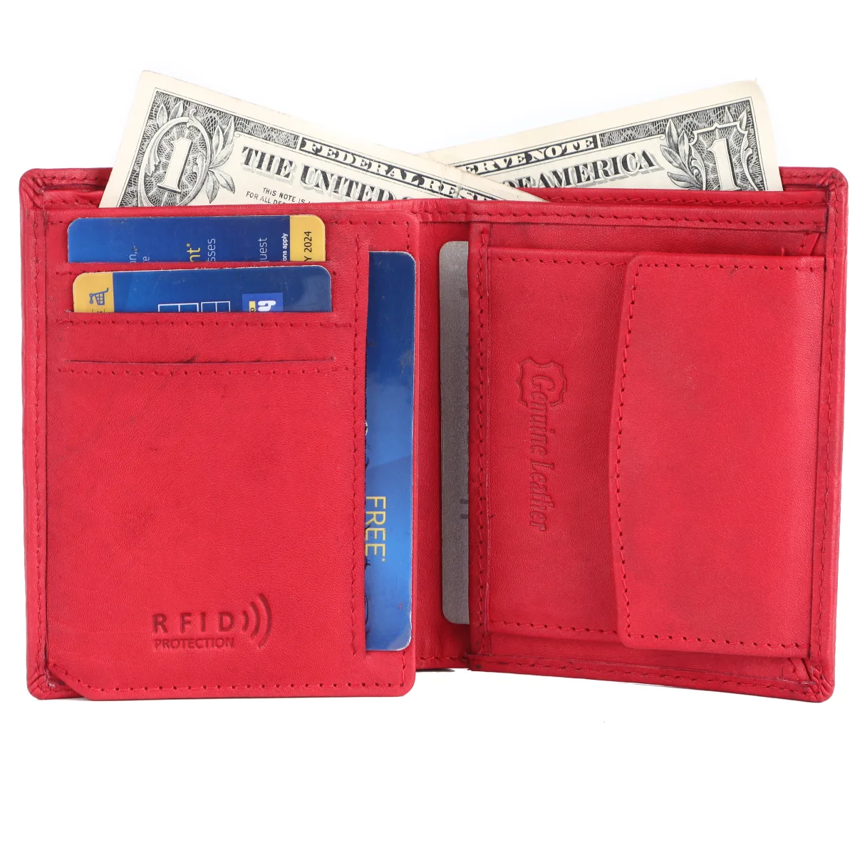 Men's Diamond-Embossed Genuine Leather Wallet – Red (2209), additional view 5