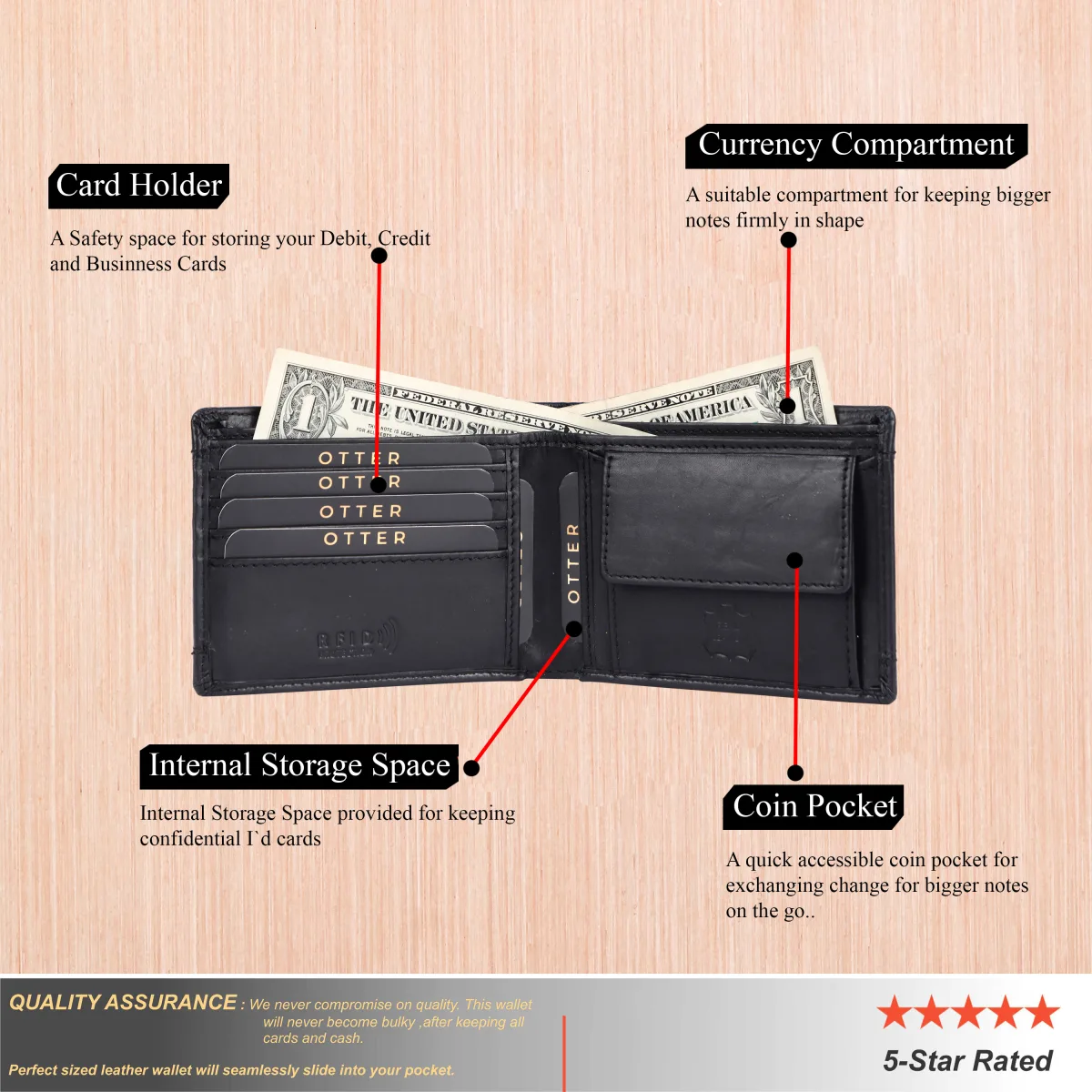 Men's 10-Card Genuine Leather Wallet – Black (2228), additional view 9