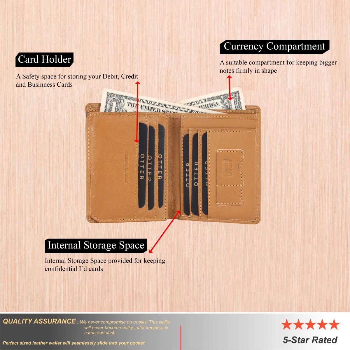 Men's 8-Card Vintage Genuine Leather Wallet – Tan (2234), additional view 11