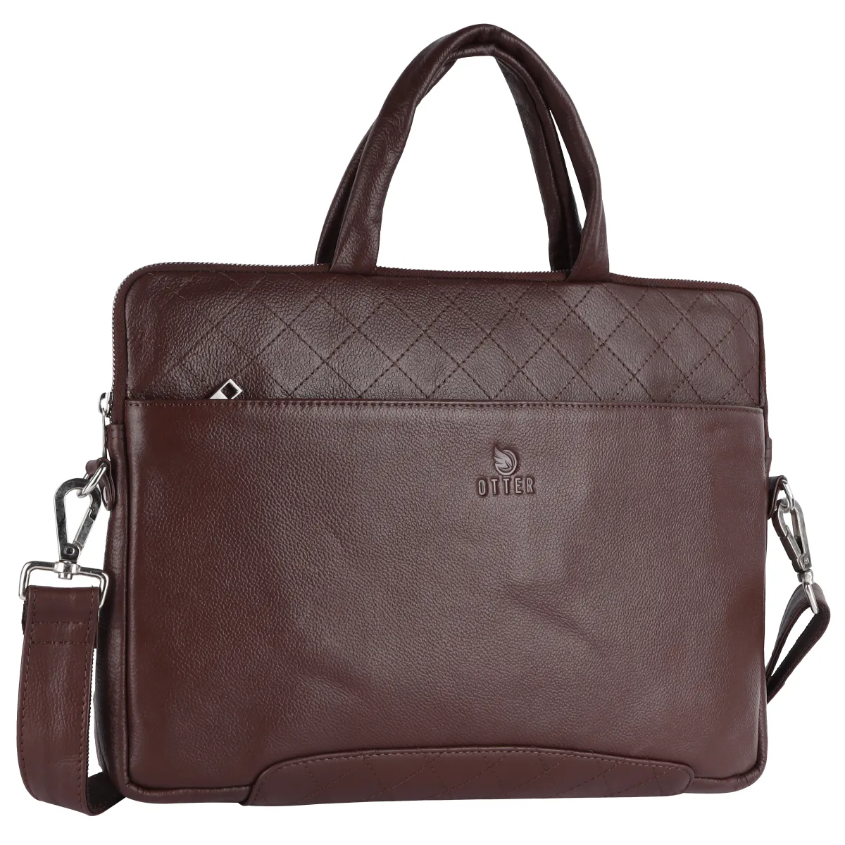 Textured Genuine Leather Laptop Bag – Brown (0603), additional view 2