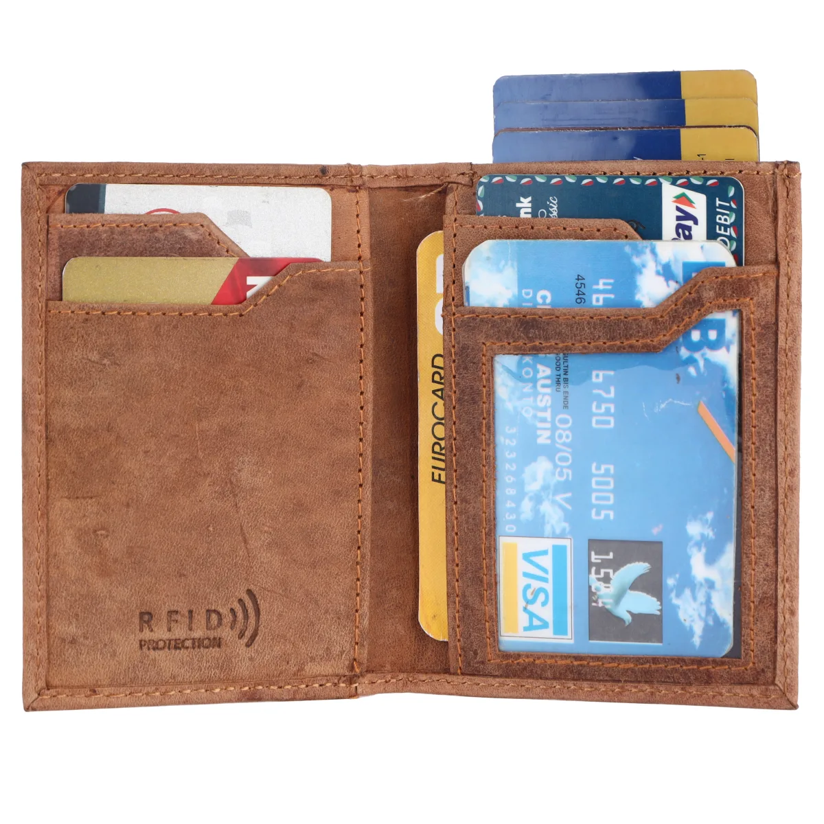 Men's 9-Card Genuine Leather Card Holder with Coin Pocket – Tan (2204), additional view 7
