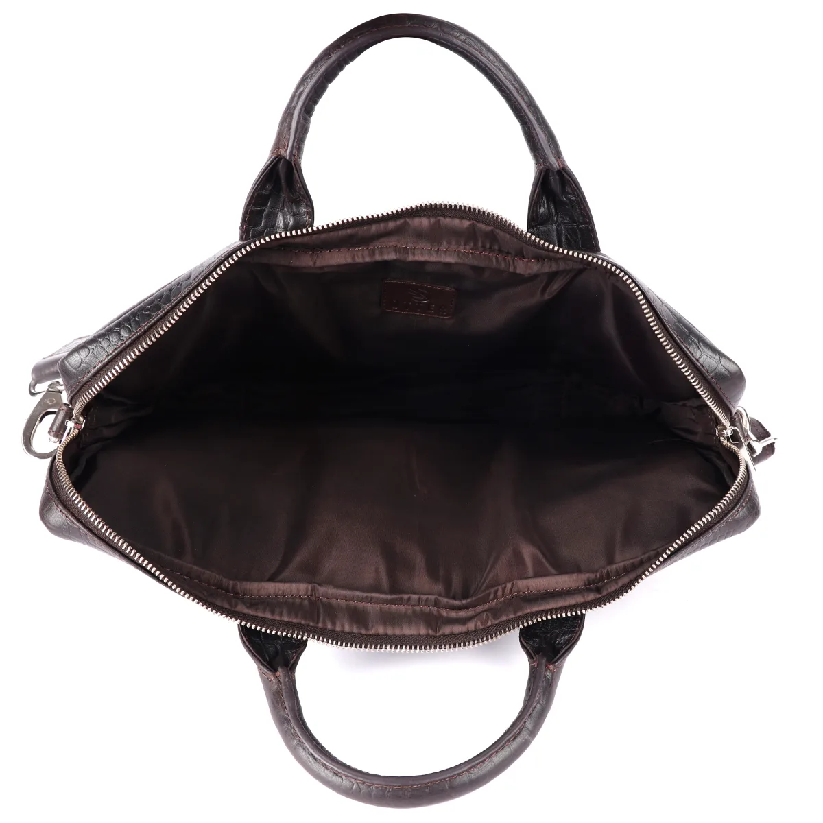 Crocodile-Embossed Genuine Leather Laptop Bag – Brown (0603), additional view 13