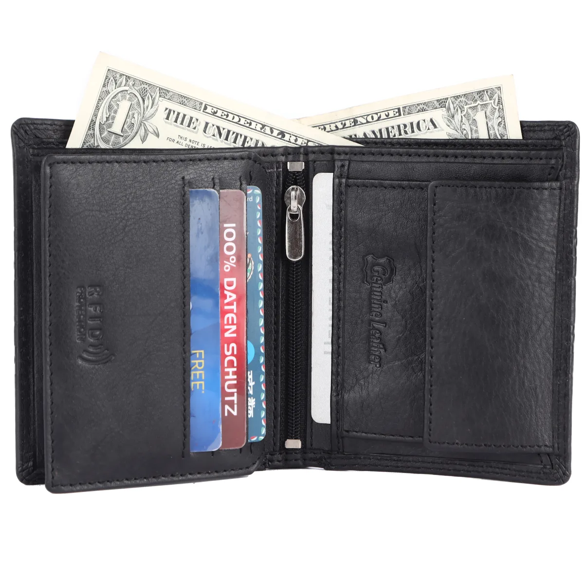 Men's 7-Card Genuine Leather Wallet with Coin Pocket – Black (2205), additional view 5