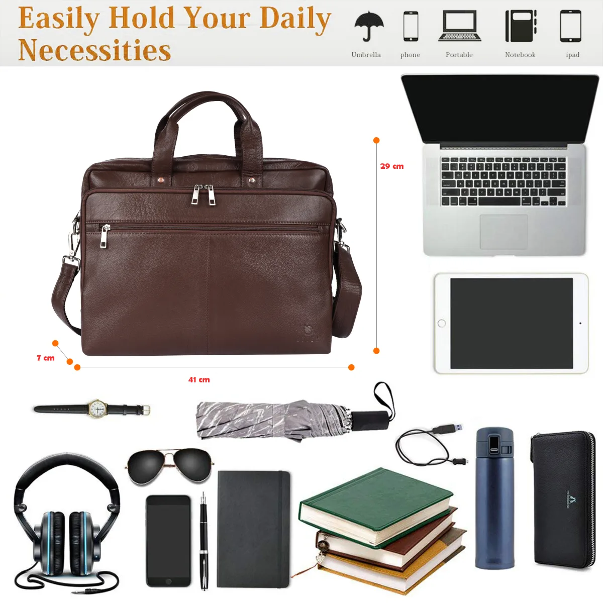 Genuine Leather Laptop Bag – Brown (0605), additional view 7
