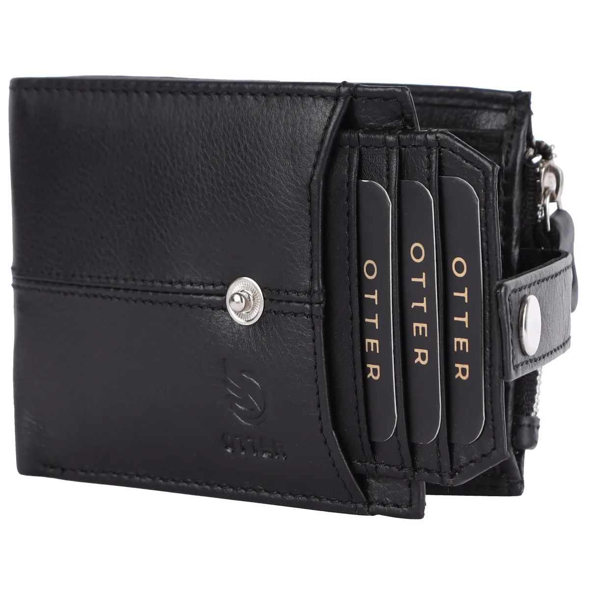 Men's 9-Card Genuine Leather Wallet with Coin Pocket – Black (2225), additional view 2