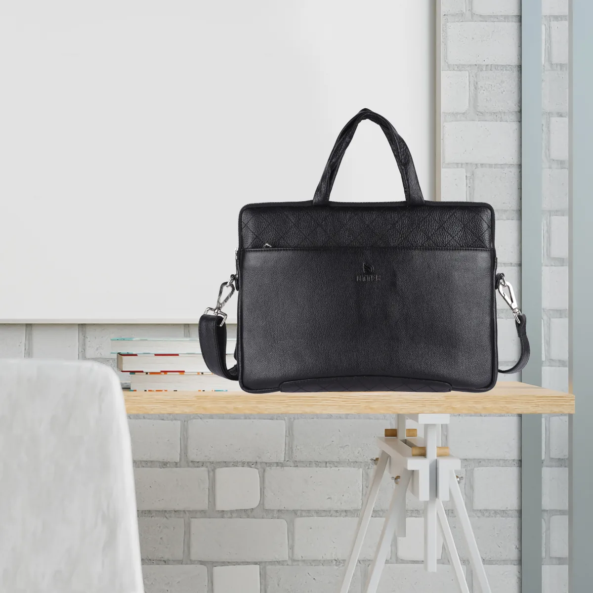 Textured Genuine Leather Laptop Bag – Black (0603), additional view 8