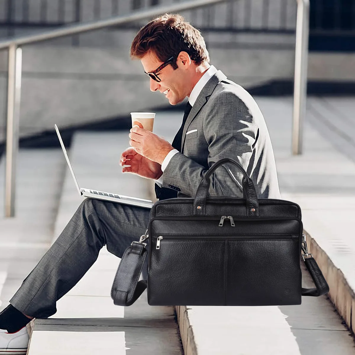 Genuine Leather Laptop Bag – Black (0605), additional view 8
