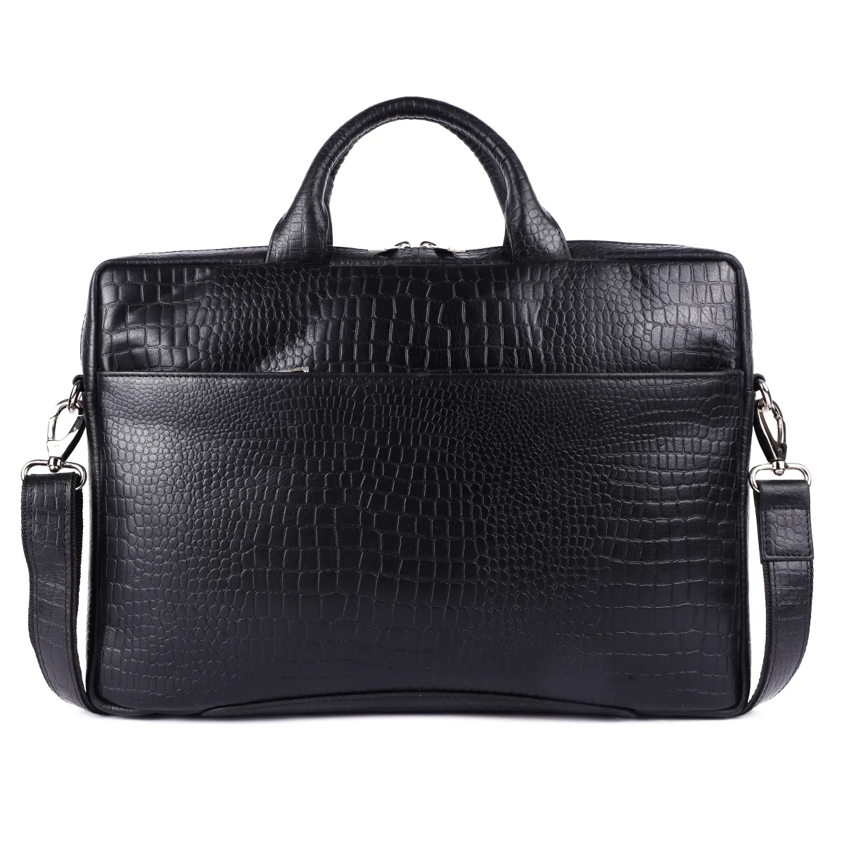 Crocodile-Embossed Genuine Leather Laptop Bag – Black (0603), additional view 2