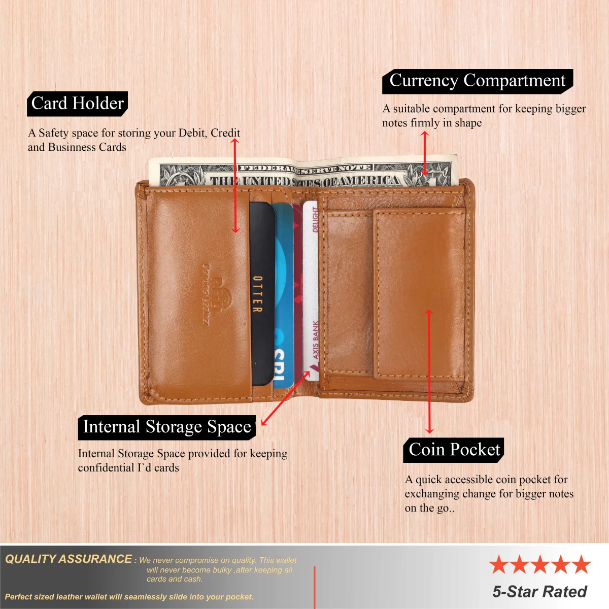 Men's 10-Card Genuine Leather Wallet – Tan (2231), additional view 7